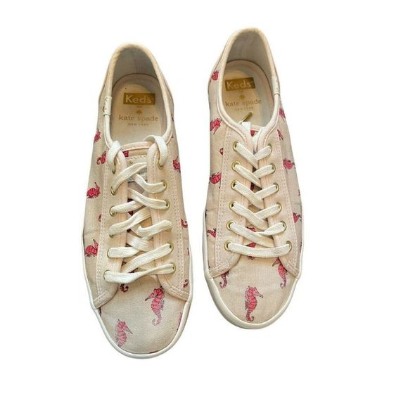 Kate Spade ♠️ RARE Keds X Seahorse Distressed Blush Nude Sneakers Shoes Flats - Picture 2 of 6